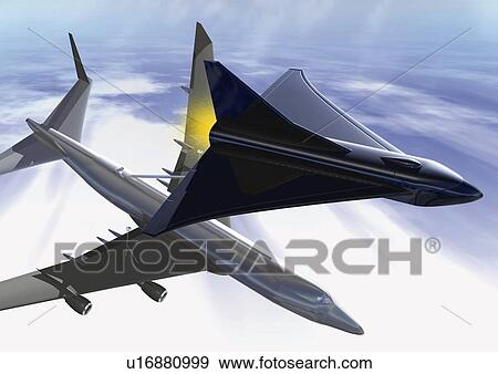 Airplane and spacecraft, Illustration, CG, High Angle View View Large Illustration Stock Illustration - Airplane and spacecraft, Illustration, CG, High Angle View. Fotosearch