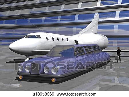 Imaginary aircraft and car, Illustration, CG View Large Illustration Stock Illustration - Imaginary aircraft and car, Illustration, CG. Fotosearch