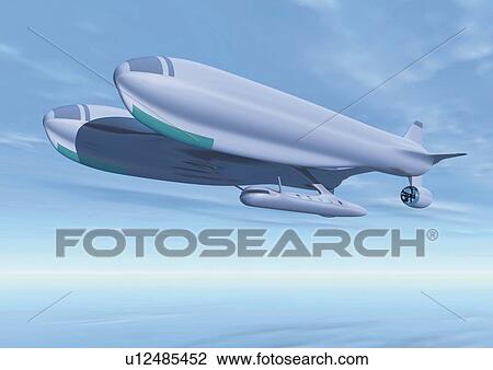 Drawing - Imaginary aircraft, Illustration, CG, Low Angle View. Fotosearch