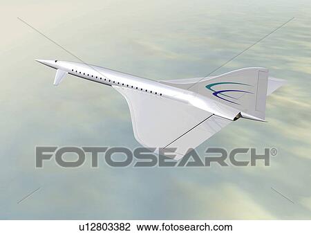 Drawing - Imaginary aircraft, Illustration, CG, High Angle View. Fotosearch