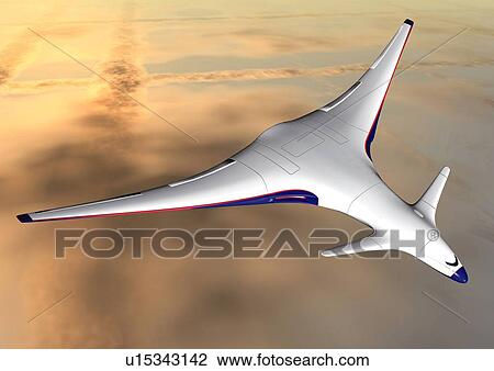 Drawing - Imaginary aircraft, Illustration, CG, High Angle View. Fotosearch