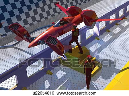 Stock Illustration - Imaginary aircraft, Illustration, CG, High Angle View. Fotosearch