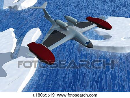 Stock Illustration - Imaginary airplane, Illustration, CG, High Angle View. Fotosearch