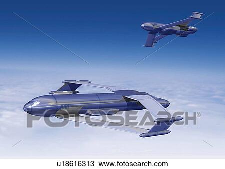 Drawing - Imaginary airplanes, Illustration, CG, Close Up. Fotosearch