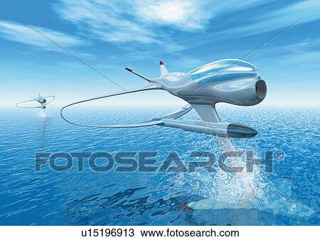 Drawing - Imaginary jet boat, Illustration, CG, Close Up. Fotosearch