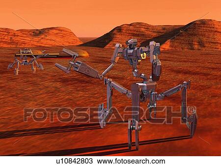 Drawing - Imaginary robots, Illustration, CG, Close Up. Fotosearch