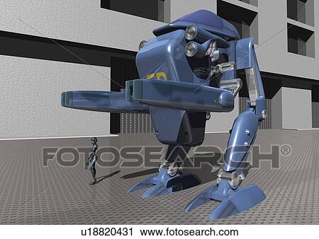 Imaginary robots, Illustration, CG, Low Angle View View Large Illustration Clip Art - Imaginary robots, Illustration, CG, Low Angle View. Fotosearch