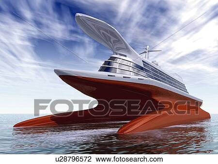 Imaginary ship, Illustration, CG, Low Angle View View Large Illustration Drawing - Imaginary ship, Illustration, CG, Low Angle View. Fotosearch