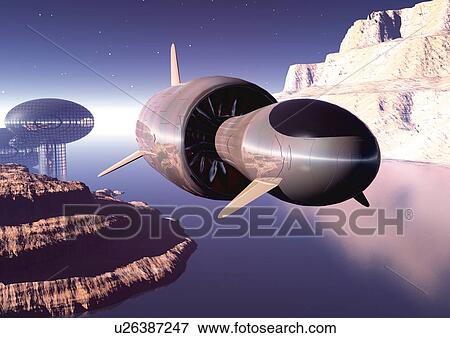 Imaginary space ship, Illustration, CG, Close Up View Large Illustration Stock Illustration - Imaginary space ship, Illustration, CG, Close Up. Fotosearch