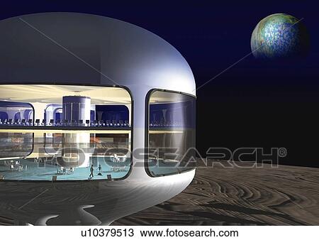 Drawing - Imaginary space station, Illustration, CG. Fotosearch