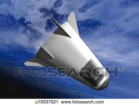 Imaginary spacecraft and Earth, Illustration, CG, Close Up View Large Illustration Clip Art - Imaginary spacecraft and Earth, Illustration, CG, Close Up. Fotosearch