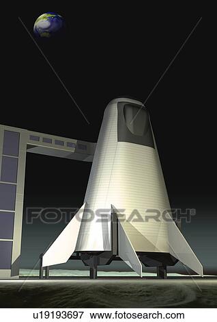 Stock Illustration - Imaginary spacecraft, Illustration, CG, Close Up, Low Angle View. Fotosearch