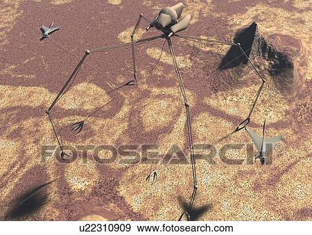 Imaginary spider like robot, Illustration, CG, High Angle View View Large Illustration Stock Illustration - Imaginary spider like robot, Illustration, CG, High Angle View. Fotosearch