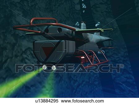 Stock Illustration - Imaginary submarine, Illustration, CG, Close Up. Fotosearch