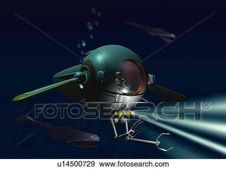 Imaginary submarine, Illustration, CG, Close Up View Large Illustration Stock Illustration - Imaginary submarine, Illustration, CG, Close Up. Fotosearch