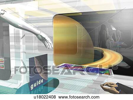 Stock Illustration - Inside imaginary spacecraft, Illustration, CG. Fotosearch