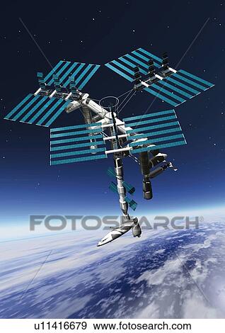 Satellite station, Illustration, CG, Close Up View Large Illustration Stock Illustration - Satellite station, Illustration, CG, Close Up. Fotosearch
