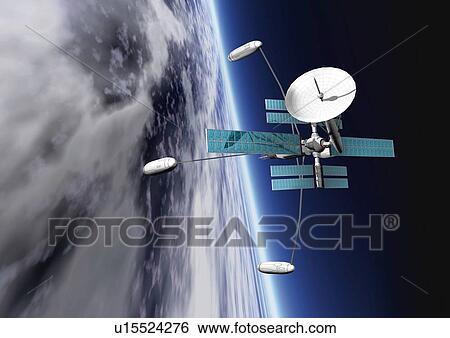Stock Illustration - Satellite station, Illustration, CG, Close Up. Fotosearch