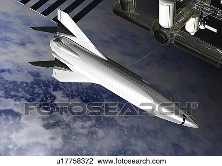 Drawing - Spacecraft, Illustration, CG, High Angle View. Fotosearch