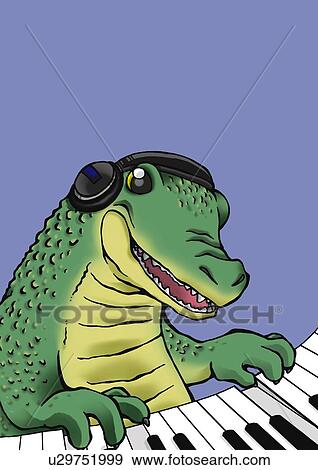 Crocodile playing piano, front view, blue background View Large Illustration Stock Illustration - Crocodile playing piano, front view, blue background. Fotosearch