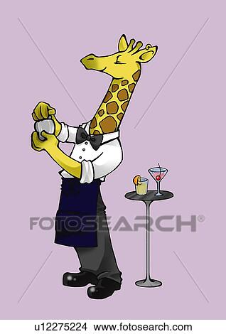 Giraffe holding cocktail shaker, side view, purple background View Large Illustration Stock Illustration - Giraffe holding cocktail shaker, side view, purple background. Fotosearch