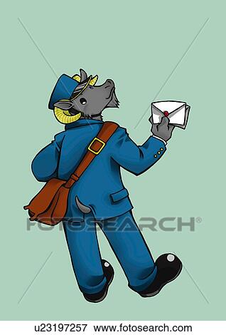 Goat holding envelops, rear view, blue background View Large Illustration Stock Illustration - Goat holding envelops, rear view, blue background. Fotosearch