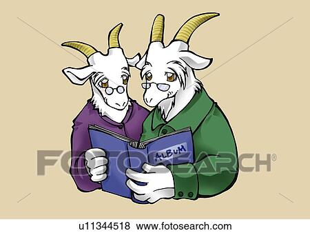 Goats holding and looking at photo album, front view, brown background View Large Illustration Stock Illustration - Goats holding and looking at photo album, front view, brown background. Fotosearch