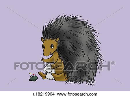 Hedgehog sewing, side view, purple background View Large Illustration Stock Illustration - Hedgehog sewing, side view, purple background. Fotosearch