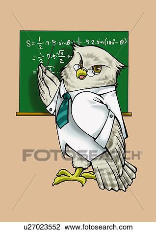 Owl teaching Math, side view, brown background View Large Illustration Drawing - Owl teaching Math, side view, brown background. Fotosearch