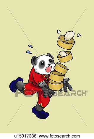 Panda carrying pile of bamboo steamers, front view, beige background View Large Illustration Stock Illustration - Panda carrying pile of bamboo steamers, front view, beige background. Fotosearch