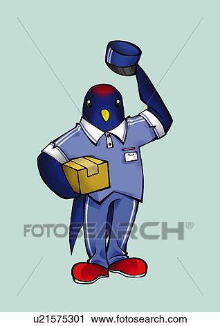 Penguin holding package and hat, front view, blue background View Large Illustration Clip Art - Penguin holding package and hat, front view, blue background. Fotosearch