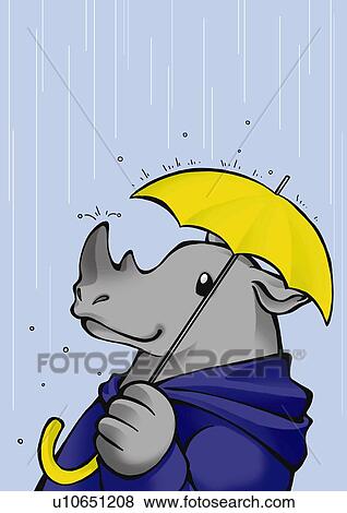 Rhinoceros holding a umbrella, side view, blue background View Large Illustration Stock Illustration - Rhinoceros holding a umbrella, side view, blue background. Fotosearch