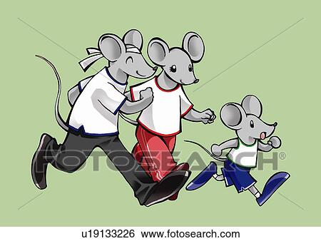 Three mouses running together, side view, green background View Large Illustration Stock Illustration - Three mouses running together, side view, green background. Fotosearch