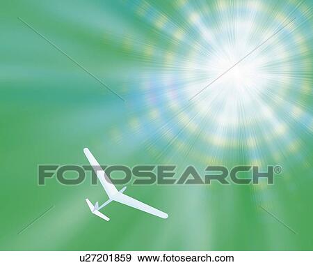 Stock Illustration - Airplane and Shining Light, CG, 3D, Low Angle View, Lens Flare. Fotosearch