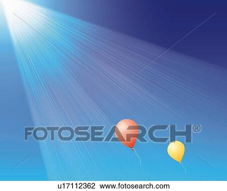 Balloons and Light, CG, 3D, Low Angle View, Lens Flare View Large Illustration Drawing - Balloons and Light, CG, 3D, Low Angle View, Lens Flare. Fotosearch