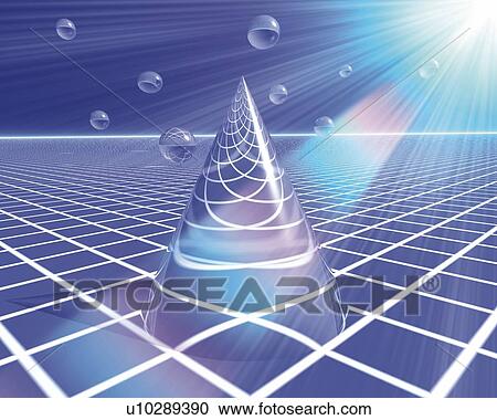 Circular Cone and Spheres, CG, 3D, Low Angle View, Lens Flare View Large Illustration Clipart - Circular Cone and Spheres, CG, 3D, Low Angle View, Lens Flare. Fotosearch