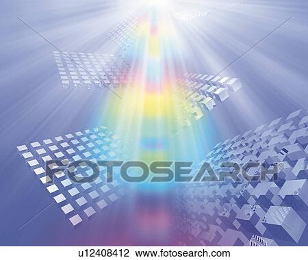 Drawing - Cubes and Light, CG, 3D, Low Angle View, Lens Flare. Fotosearch