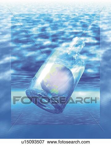 Globe In A Bottle, CG, 3D View Large Illustration Stock Illustration - Globe In A Bottle, CG, 3D. Fotosearch