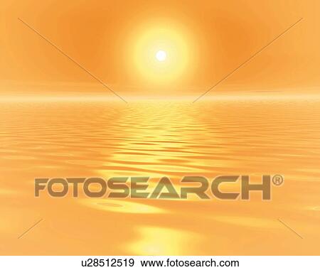 Ocean in Sunset, CG, 3D, Lens Flare View Large Illustration Stock Illustration - Ocean in Sunset, CG, 3D, Lens Flare. Fotosearch