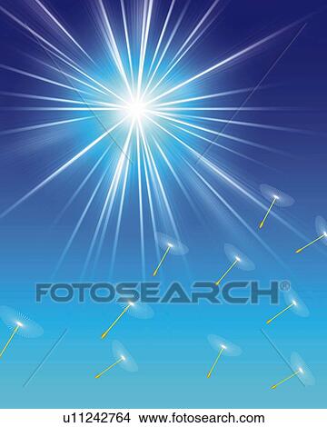 Stock Illustration - Puffballs and Shining Light, CG, 3D, Low Angle View, Lens Flare. Fotosearch