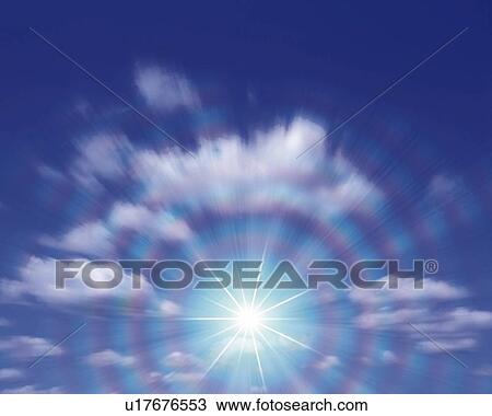 Drawing - Sky and Light, CG, 3D, Blurred Motion, Lens Flare. Fotosearch