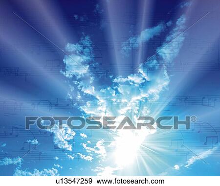 Stock Illustration - Sky and Musical Score, CG, 3D, Composite, Photography, Lens Flare. Fotosearch