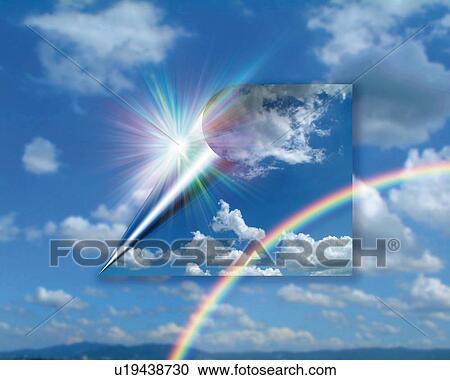 Sky and Rainbow, CG, 3D, Composite, Photography, Low Angle View, Lens Flare View Large Illustration Clipart - Sky and Rainbow, CG, 3D, Composite, Photography, Low Angle View, Lens Flare. Fotosearch