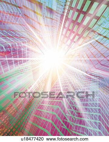 Skyscrapers and Light, CG, 3D, Lens Flare View Large Illustration Clipart - Skyscrapers and Light, CG, 3D, Lens Flare. Fotosearch