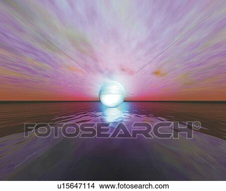 Stock Illustration - Sphere floating on Water, CG, 3D. Fotosearch