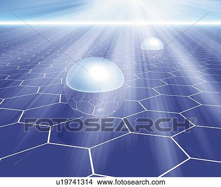 Stock Illustration - Spheres and Faveolate Patterns, CG, 3D, Lens Flare. Fotosearch
