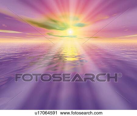 Sunlight and Ocean, CG, 3D, Lens Flare View Large Illustration Clip Art - Sunlight and Ocean, CG, 3D, Lens Flare. Fotosearch