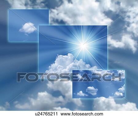 Clip Art - Sunlight and Sky, CG, 3D, Composite, Photography, Low Angle View, Lens Flare. Fotosearch