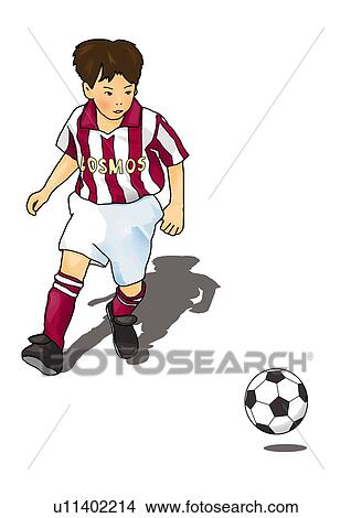 Stock Illustration - Boy playing soccer, front view, white background, cut out. Fotosearch