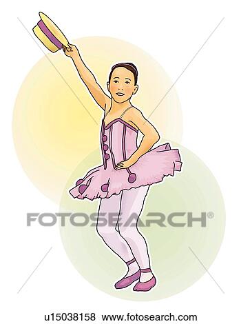 Stock Illustration - Girl holding a hat and dancing ballet, side view, white background, cut out. Fotosearch